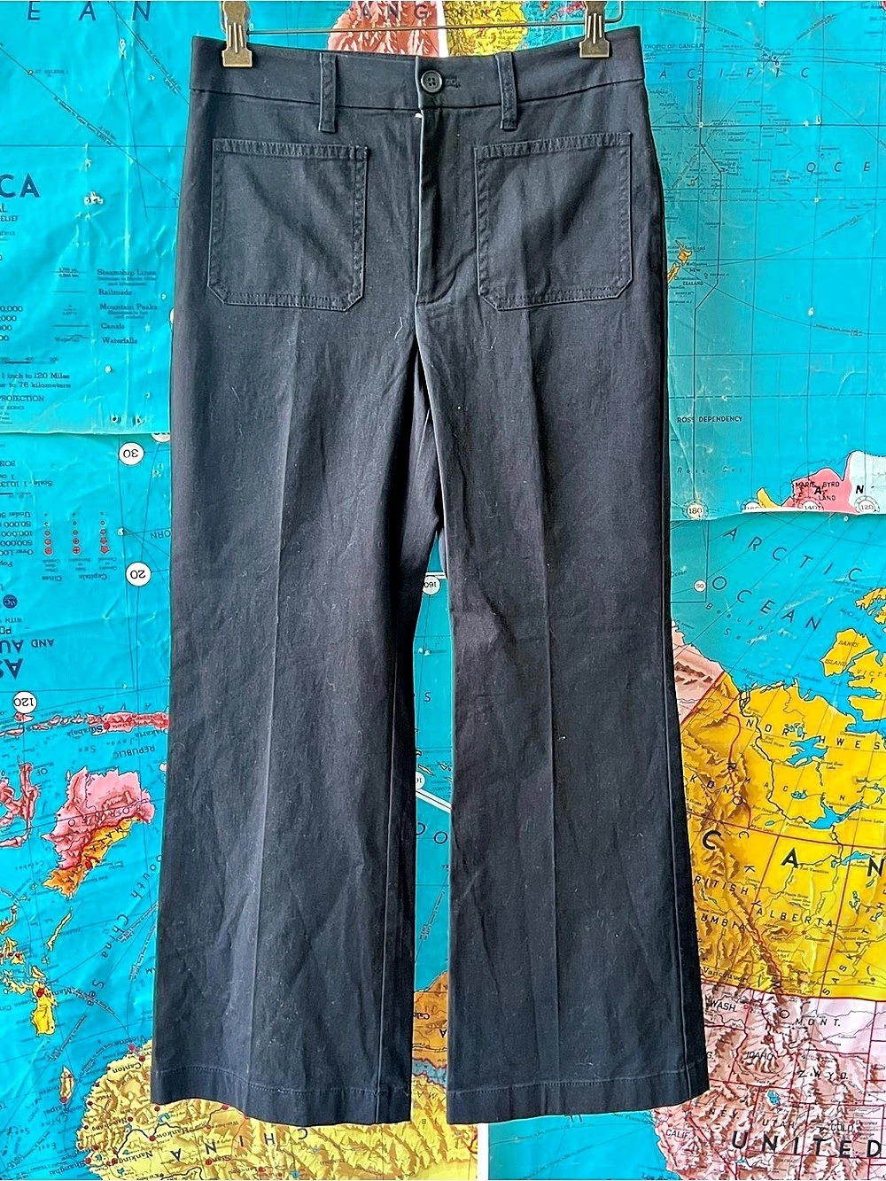 J.Crew Flare  Leg Cropped Utility Pant Cotton Black Waist 28 NWT